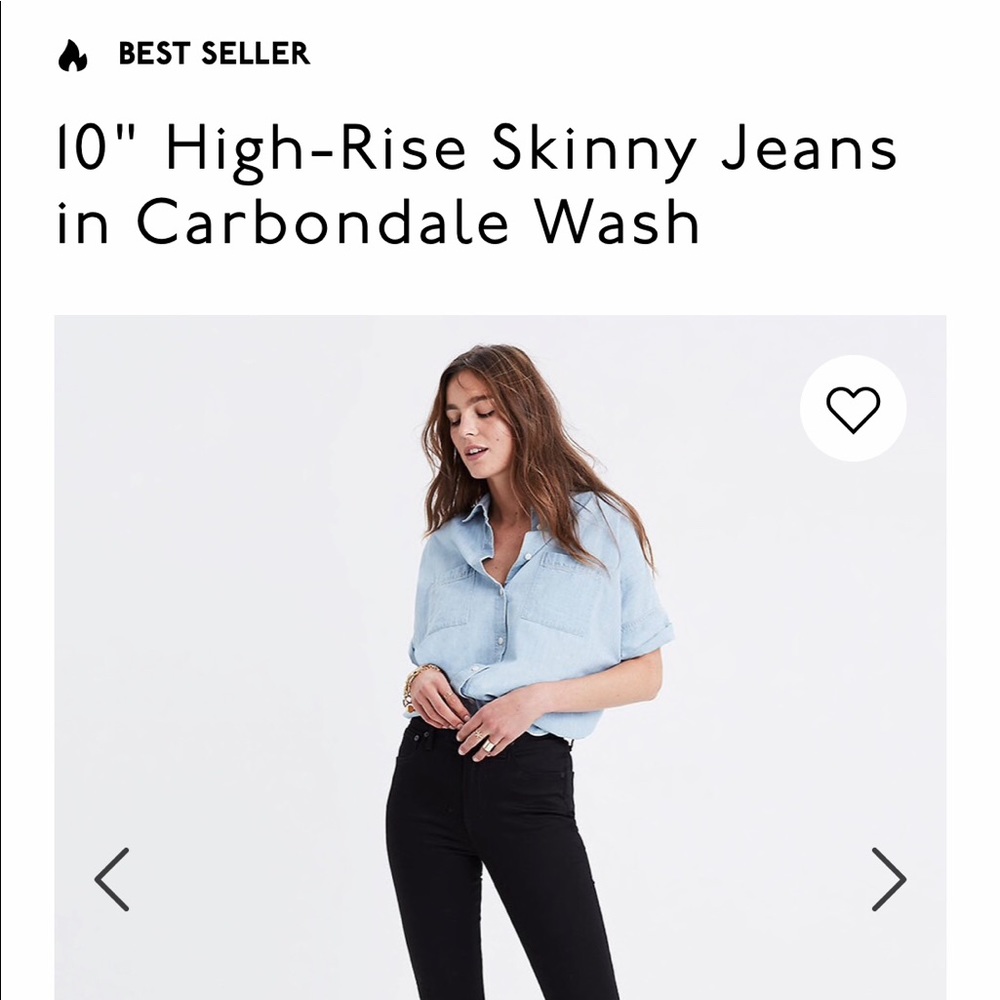 Madewell 10”Black Skinny Jeans Carbondale Wash 29”